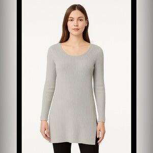Christopher Fischer 100% Cashmere Ribbed Split Hem Neutral Sweater Sz Medium